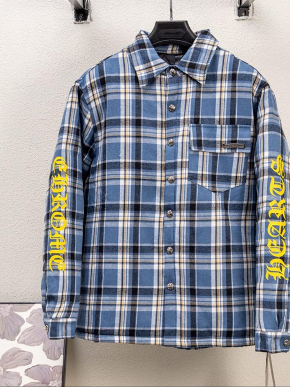 Chrome Hearts Plaid Padded Shirt Jacket In Blue